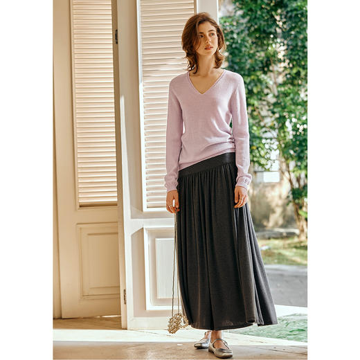 OLrain欧芮儿法式粉色针织衫女春季2025年新款套头V领珠片羊毛衫 商品图2