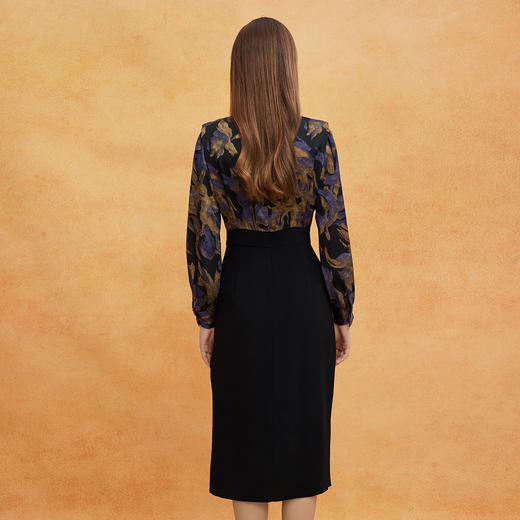 QE824斯尔丽2025春季新款韩版立体肩型时尚印花拼接修身半裙连衣裙 商品图1