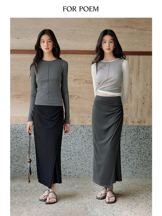 ForPoem 现货 25/SS原创设计百搭显瘦针织搭片直筒中长半身裙 商品图0