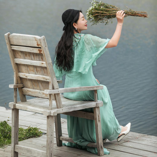 【林栖设计小店】【现货】桑蚕丝多色连衣裙云肩新中式渐变2025夏季新品披肩长裙女1952093 商品图3