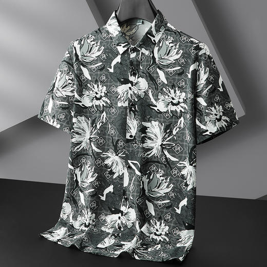 【DKP】大依优型大码短袖衬衫花衬衫冰丝凉感半袖衬衣男夏季加肥大码碎花打底衫肥佬宽松 商品图2