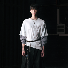 GOODBAI 916 logo做旧印花圆领假两件撞色oversize长袖T恤