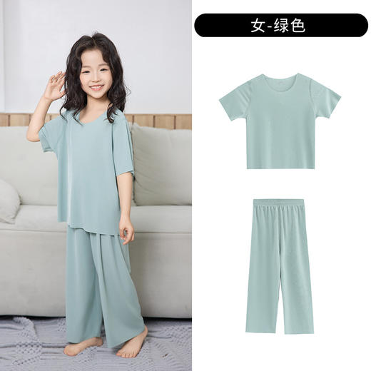 【夏季新款❗️超亲肤儿童家居服】丝绸般手感，超舒服无痕冰丝男童短袖宽松两件套女童睡衣睡裤 商品图10