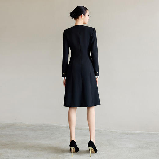 IWY/西装连衣裙女气质名媛高级感可拆卸木耳边黑白撞色圆领小黑裙子Q1292 商品图4
