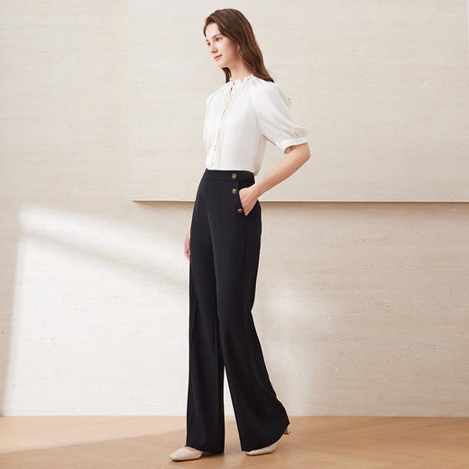 EITIE爱特爱高腰显瘦时尚微喇垂坠黑色百搭休闲裤夏季新款B2505604 商品图3