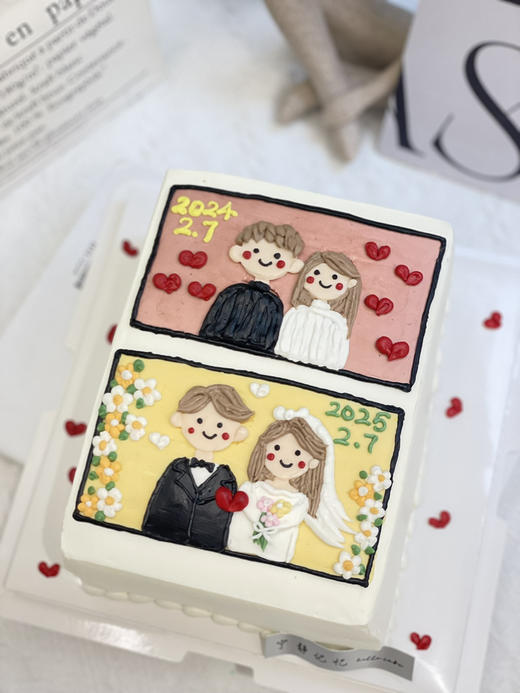 长方形手绘结婚纪念日奶油蛋糕 下单前请仔细阅读商品详情 商品图0