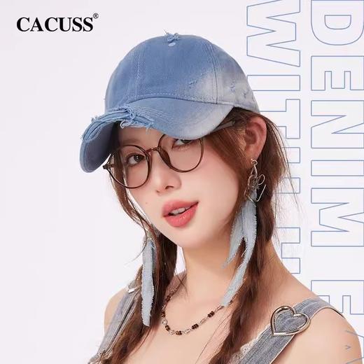 【2025cacuss帽】CACUSS帽子女2025春夏新款棒球帽复古做旧牛仔蓝渐变破洞鸭舌帽男BQ240884 商品图0