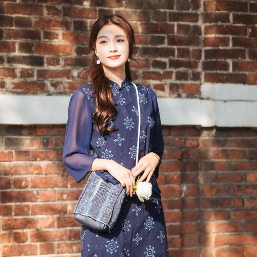 【林栖设计小店】【现货】府绸蓝印花布套装传统新中式2025夏季新品衬衣半身裙女1952079 商品图6