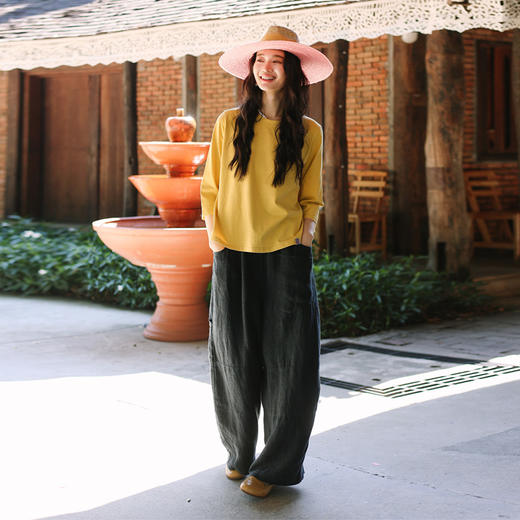 * 绽放104朵/2025春夏纯棉炒盐洗褪工艺圆领下摆拼布绣花长袖T恤 商品图2