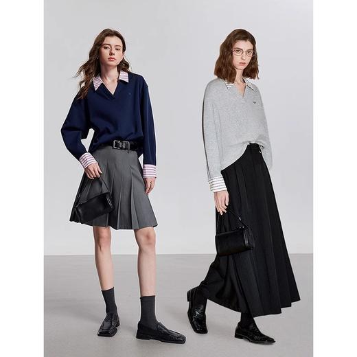 初语V字翻领卫衣女2025年春季新款撞色拼接假两件知识分子风上衣 商品图4