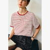 OLrain欧芮儿复古红色条纹撞色短袖T恤女春季2025年新款休闲上衣 商品缩略图2