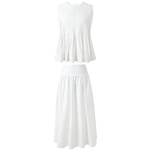 三彩2025春季新款塔克褶娃娃衫衬衫法式碎褶半身裙长裙两件套S 商品图4