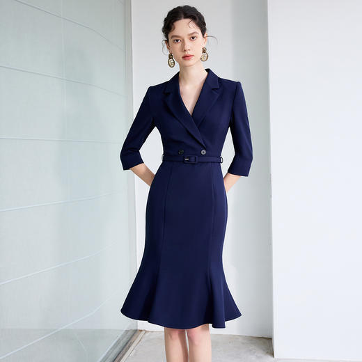 IWY/春装新款职业连衣裙女时尚通勤西装裙气质百搭藏青色工作服Q1272 商品图3