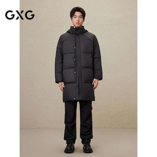 GXG撞色休闲简约连帽羽绒服保暖鸭绒长款羽绒服男  冬季热卖 商品图1