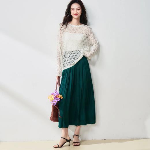 【高货sh】全新升级【铂金会员146/天猫199/差价53】(15210) 洛诗琳25春夏流光半身裙流动珠光感丝质百褶大裙摆A字裙 商品图3