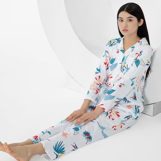 I'd爱帝女士针织纯棉印花长袖居服服套装 商品图1