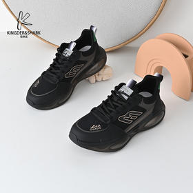 经典鲨2025年春季新款男士黑色百搭系带休闲跑步鞋KW222-513031