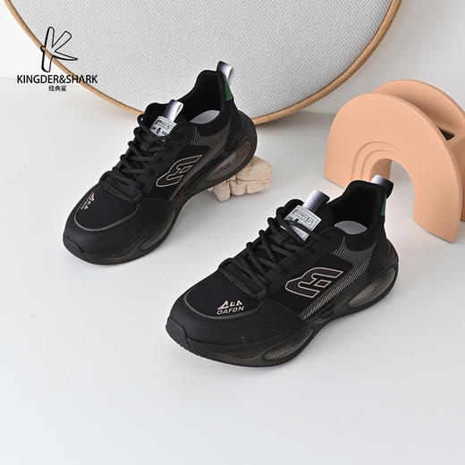 经典鲨2025年春季新款男士黑色百搭系带休闲跑步鞋KW222-513031 商品图0