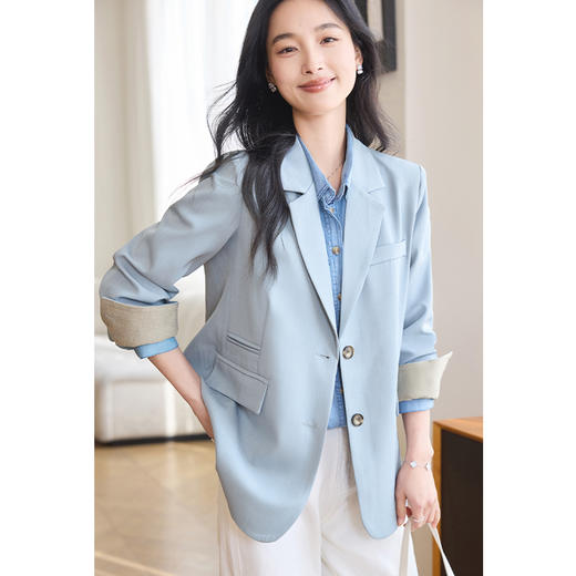 VICTORIA&VERA春季“轻盈呼吸感”气质宽松休闲2粒扣撞色袖口设计感西装外套 商品图1