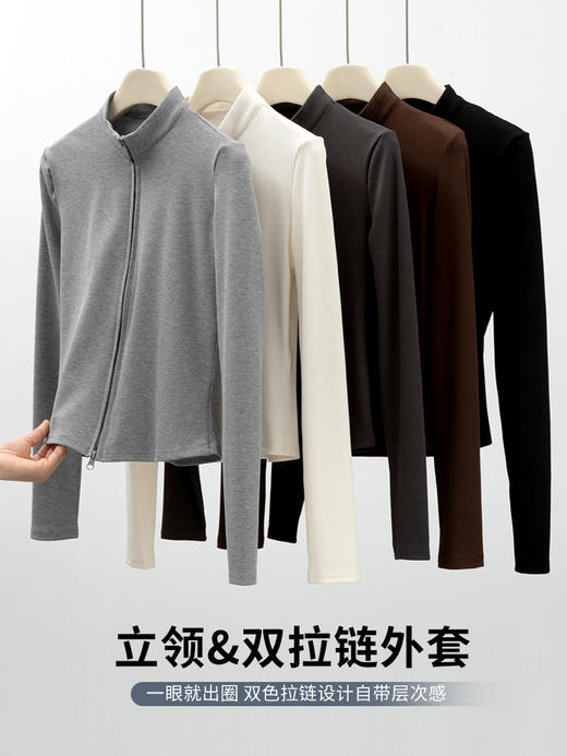 【螺纹立领双拉链外套】春秋新款 针织开衫修身百搭短款长袖上衣 商品图4