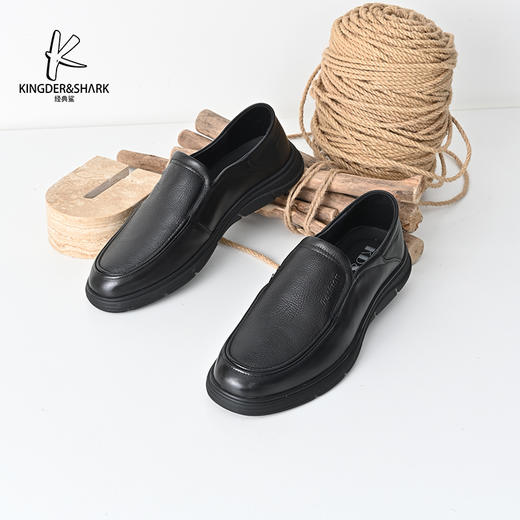 经典鲨2025年春季新款男士黑色百搭一脚蹬正装商务皮鞋KW266-513011 商品图0