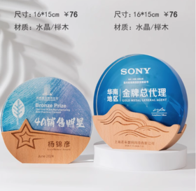 实木水晶奖杯定制创意国潮新款山峰团队销售冠军国风木质奖牌定做