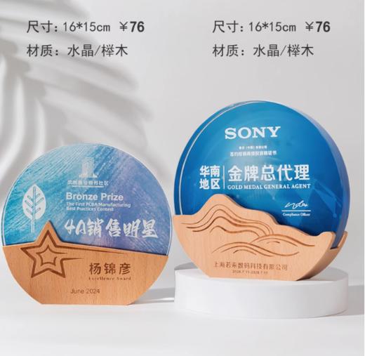 实木水晶奖杯定制创意国潮新款山峰团队销售冠军国风木质奖牌定做 商品图0