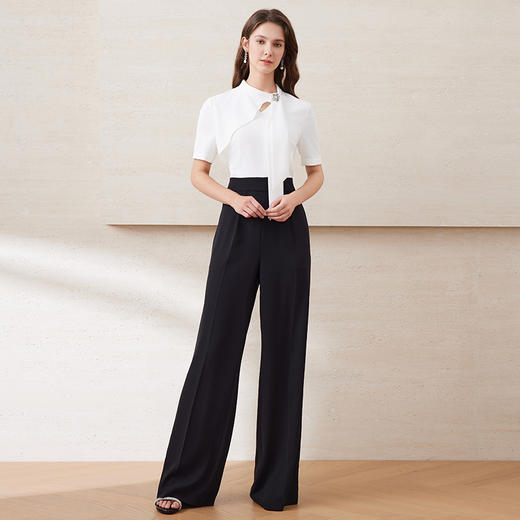 EITIE爱特爱时尚干练飘带不对称高腰阔腿撞色连体裤2025夏季新款B2512602 商品图2