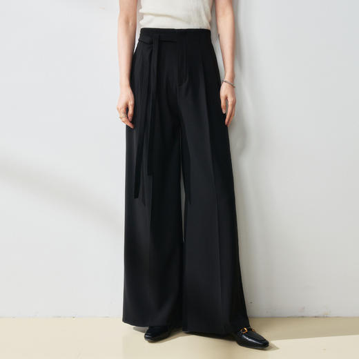 25春夏设计感系带长裤垂坠感不易皱高腰显瘦直筒拖地阔腿裤！ 商品图0