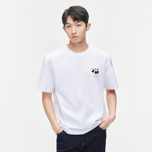 GXG夏季热卖简约纯棉熊猫贴布情侣t恤圆领短袖t恤男 商品图2