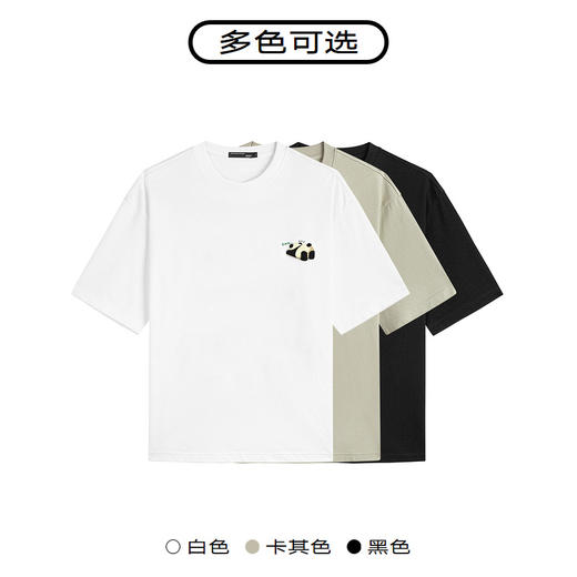 GXG夏季热卖简约纯棉熊猫贴布情侣t恤圆领短袖t恤男 商品图3