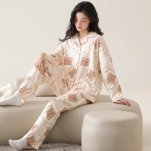 雀说 优雅新中式国风睡衣女春季长袖长裤家居服 商品图9