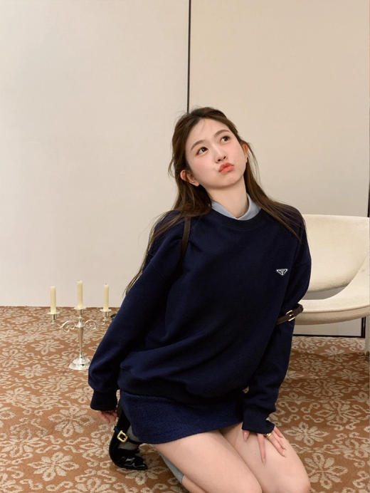 PA藏蓝三角铁牌圆领卫衣 商品图0