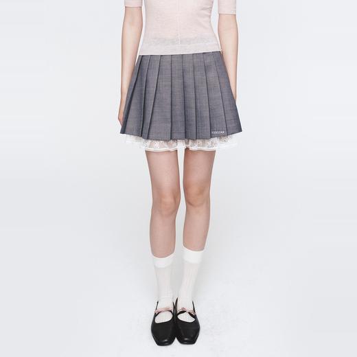 HERLIAN 2025年春季女士蕾丝拼接刺绣logo百褶短裙 商品图0