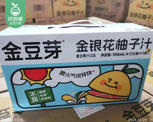 金豆芽金银花柚子汁/1箱（100ml*13包）生产日期：4月10日 商品图3