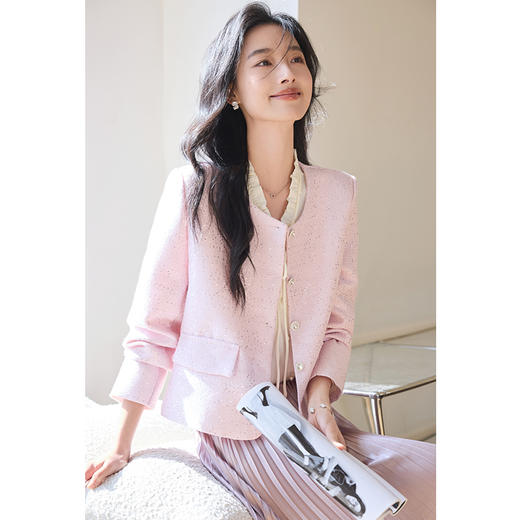 VICTORIA&VERA春季“玫瑰邂逅”法式千金风重工闪片肌理感气质小香外套 商品图3