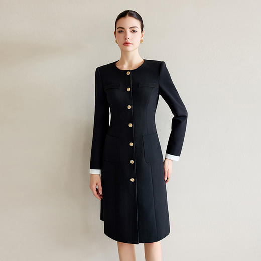 IWY/西装连衣裙女气质名媛高级感可拆卸木耳边黑白撞色圆领小黑裙子Q1292 商品图1