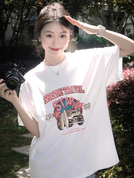 【YW】无忧购韩版百搭休闲宽松纯棉印花230g短袖T恤(截单后7天发货) 商品图5