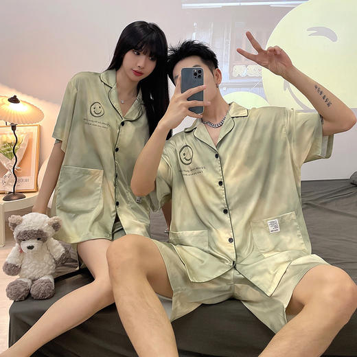 【可外穿❗️冰丝情侣睡衣套装】裸感无痕，丝滑亲肤，舒适柔软，凉感女夏季短袖高级感大码男士夏天家居服 商品图1