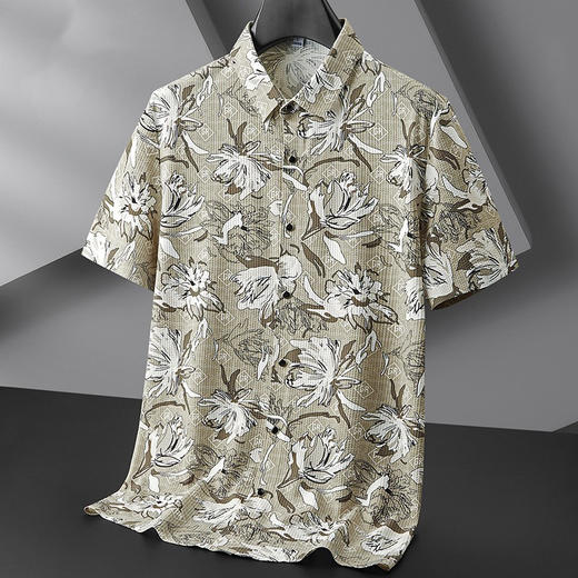 【DKP】大依优型大码短袖衬衫花衬衫冰丝凉感半袖衬衣男夏季加肥大码碎花打底衫肥佬宽松 商品图1