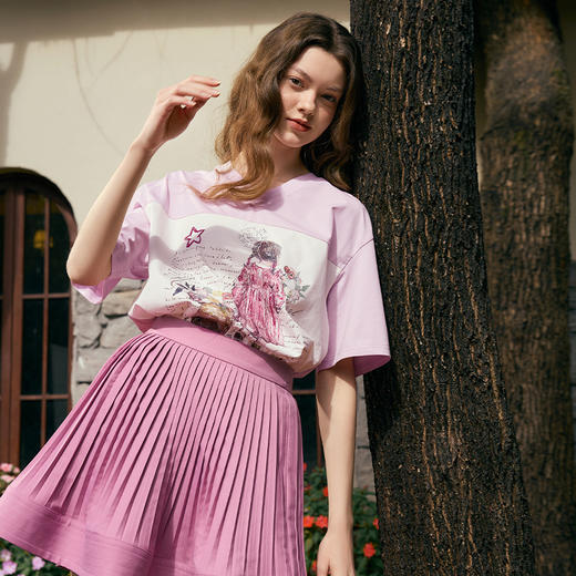 两三事梵高文艺 浮浪栖蝶 2025春季新款时尚百褶短裙高腰半身裙S25CKB487 商品图3