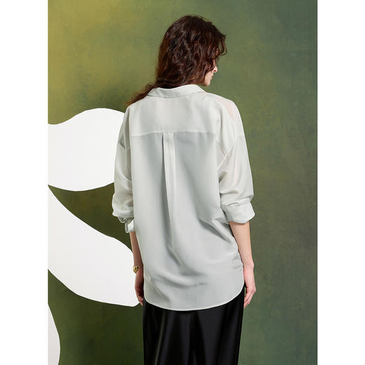 三彩2025春季新款醋酸衬衫翻领宽松衬衣轻薄开衫外套简约S 商品图3