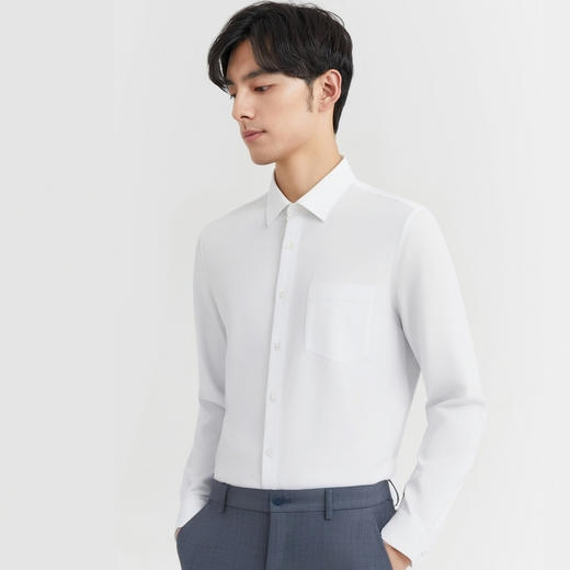 圣得西白色长袖衬衫男士2025春季新款经典易搭透气舒适打底白衬衣2512952001A 商品图1