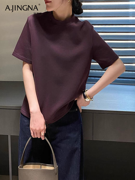 【0压系列】阿菁娜简雅时髦圆领微宽松版T恤F30C302015 商品图4