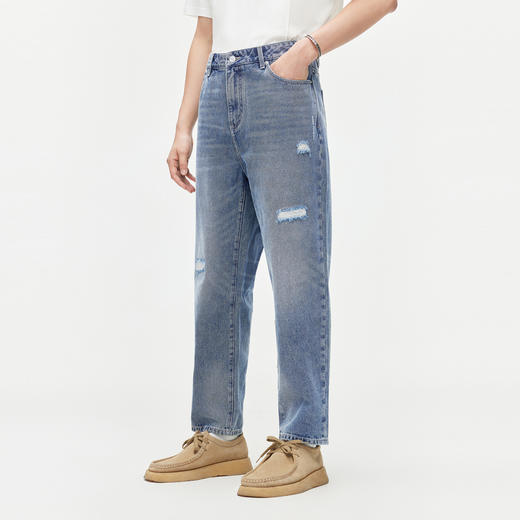 GXG夏季牛仔裤破洞设计宽松锥形牛仔裤男长裤 商品图2