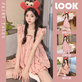 【甜美减龄❗️软萌日系睡衣两件套装】精致小巧，俏皮可爱，夏季新款无袖家居服可外穿薄款宽松荷叶边