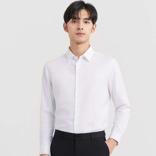 圣得西白色长袖衬衫男士2025春季新款经典易搭透气舒适打底白衬衣2512952001A 商品图2