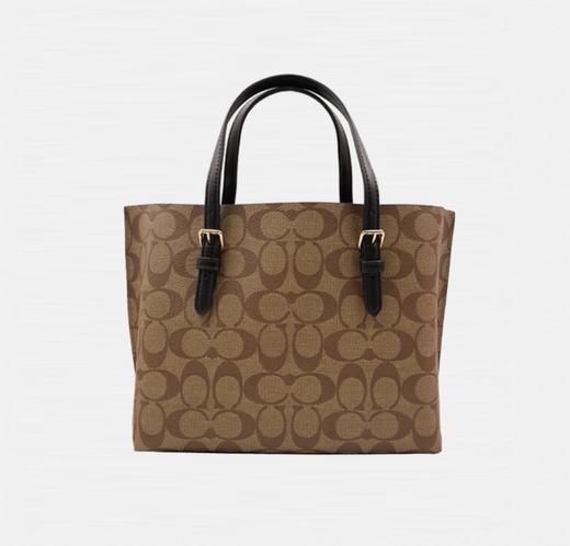 COACH蔻驰 Mollie 25 金属Logo标志性徽标压印吊饰 人造革 托特包Tote包购物袋单肩斜挎手提包  女款 棕色老花（CB） 商品图1