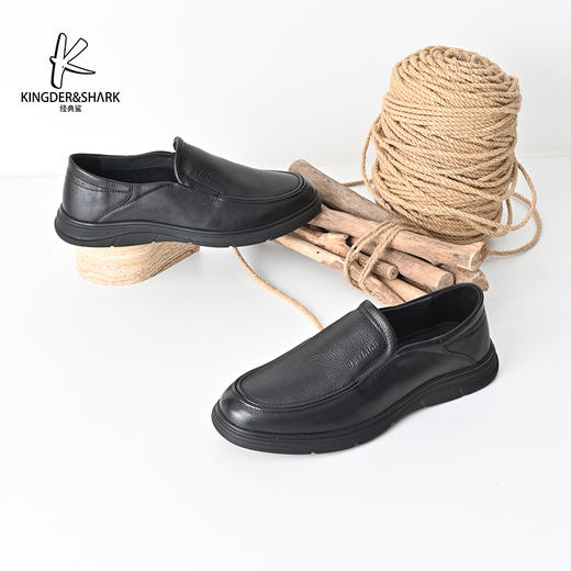 经典鲨2025年春季新款男士黑色百搭一脚蹬正装商务皮鞋KW266-513011 商品图2