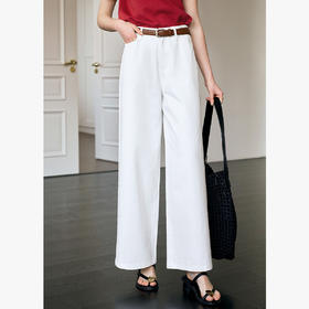 OLrain欧芮儿白色直筒牛仔裤女夏季2025年新款简约高腰显瘦阔腿裤